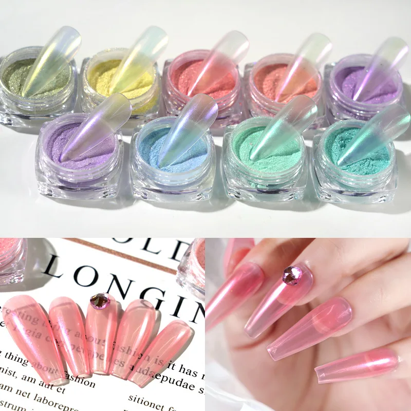1 Barattolo Glitter Fresh Rainbow Ice Traslucido Aurora Mermaid Magic Mirror Powder Nail Art Pigment Manicure Neon Dust Accessori