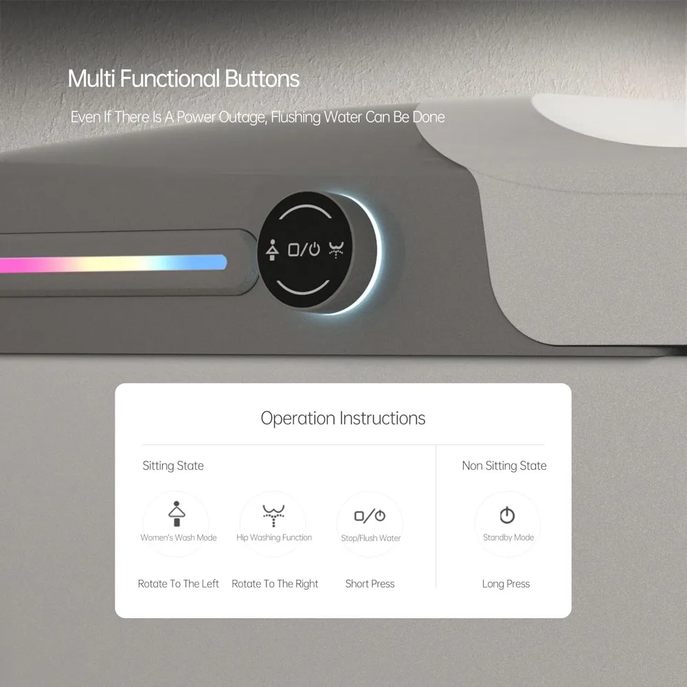 Smart Toilet with Bidet Built In, Bidet with Remote Control, Tankless with LED Display, Smart Bidet with 5