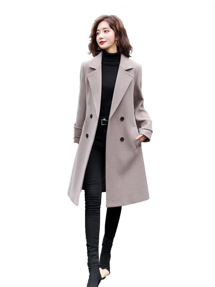 

Woolen Coat Women Gray XL-5XL Suit Collar Temperament Office Lady Loose Slim Wool Jacket 2022 Autumn Winter New Fashion Clothing