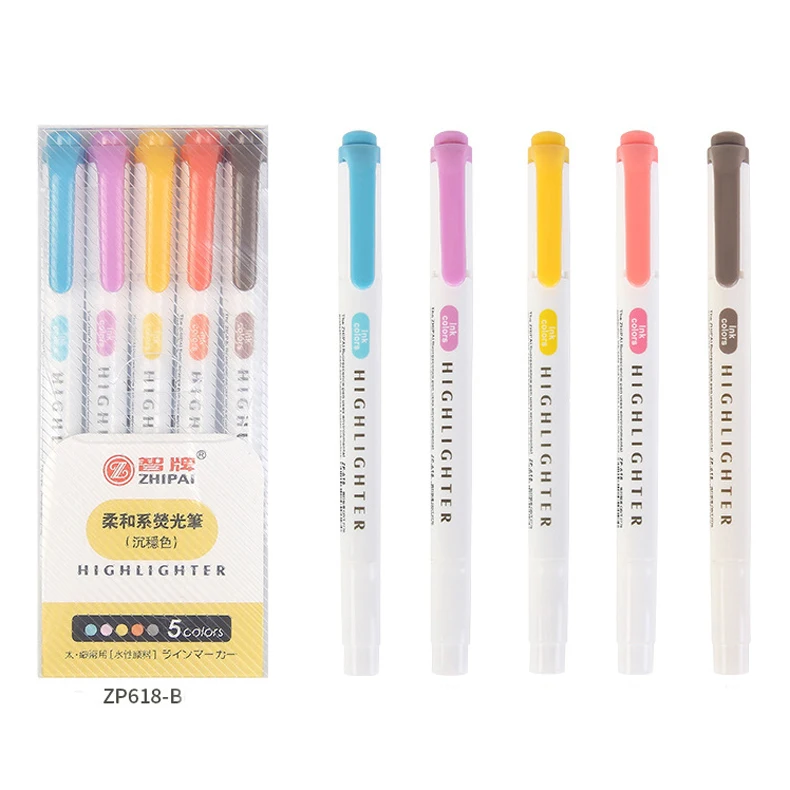 5 Colors/box Double Headed Highlighter Pen Set Fluorescent Markers Highlighters  Pens Art Marker Japanese Cute Kawaii Stationery,For School students take  notes