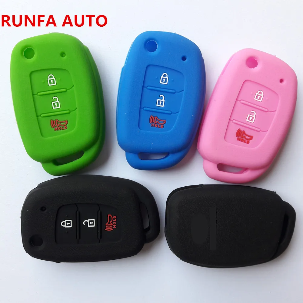 RUNFA AUTO 2+Panic Button Silicone Key Cover Case Set For Hyundai Santa FE IX45 Flip Open Folding Shell FOB | Автомобили и