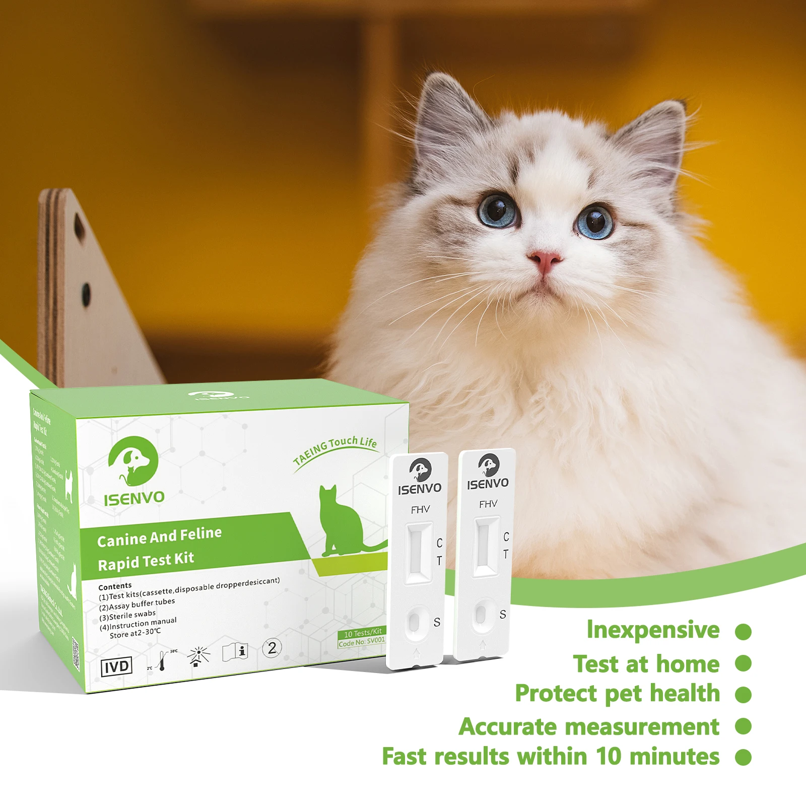 10 Pcs Feline HERPESVIRUS FHV-Ag Rapid Test Kit Cats Kitten Home Health Test
