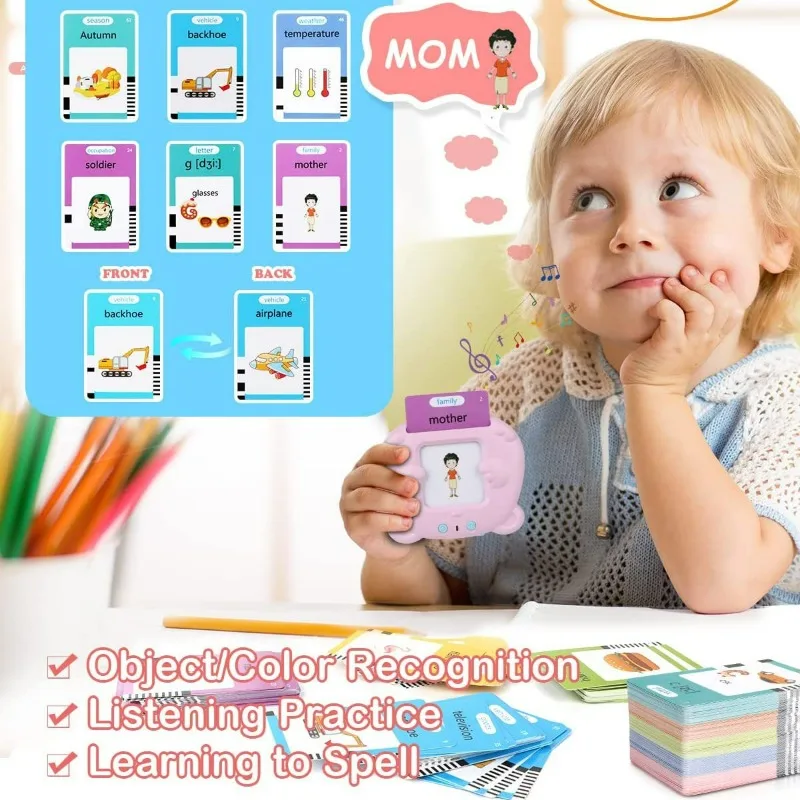 Learning Toys Talking Flash Cards Learning Machine for Kid Talking Flash Cards Kindergarten Kids Language Electronic Audio Book Learn English Spanish French