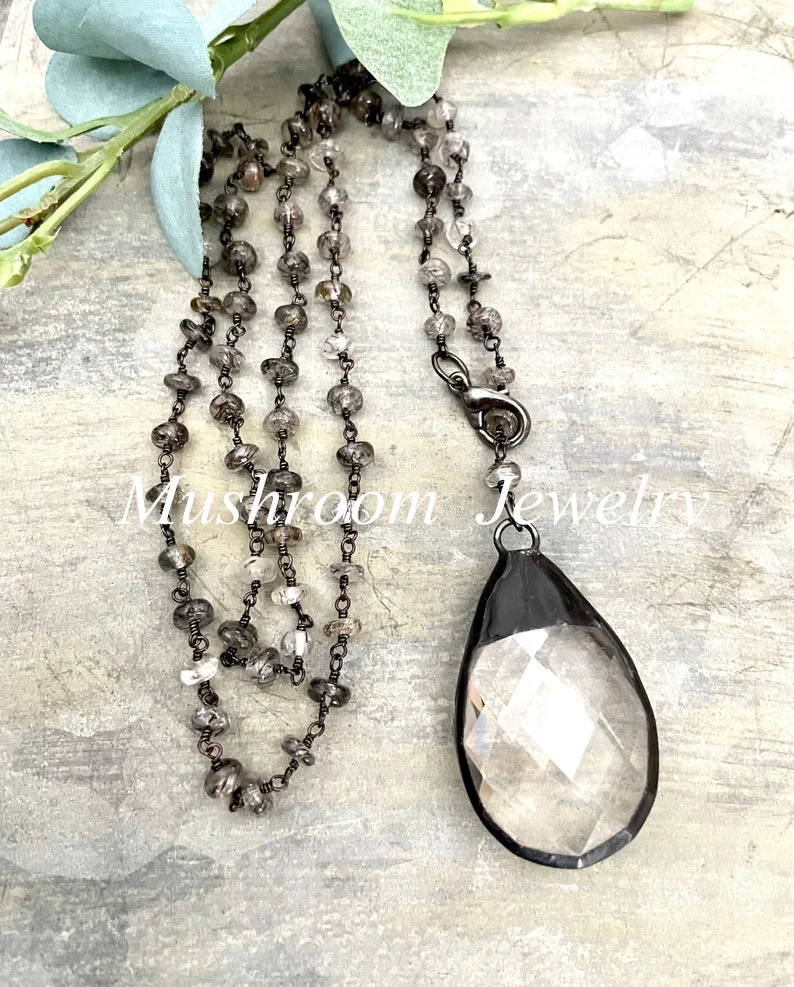 

Модные богемные этнические ювелирные изделия черное стекло хрустальный Розарий звено и цепь подвеска ожерелья