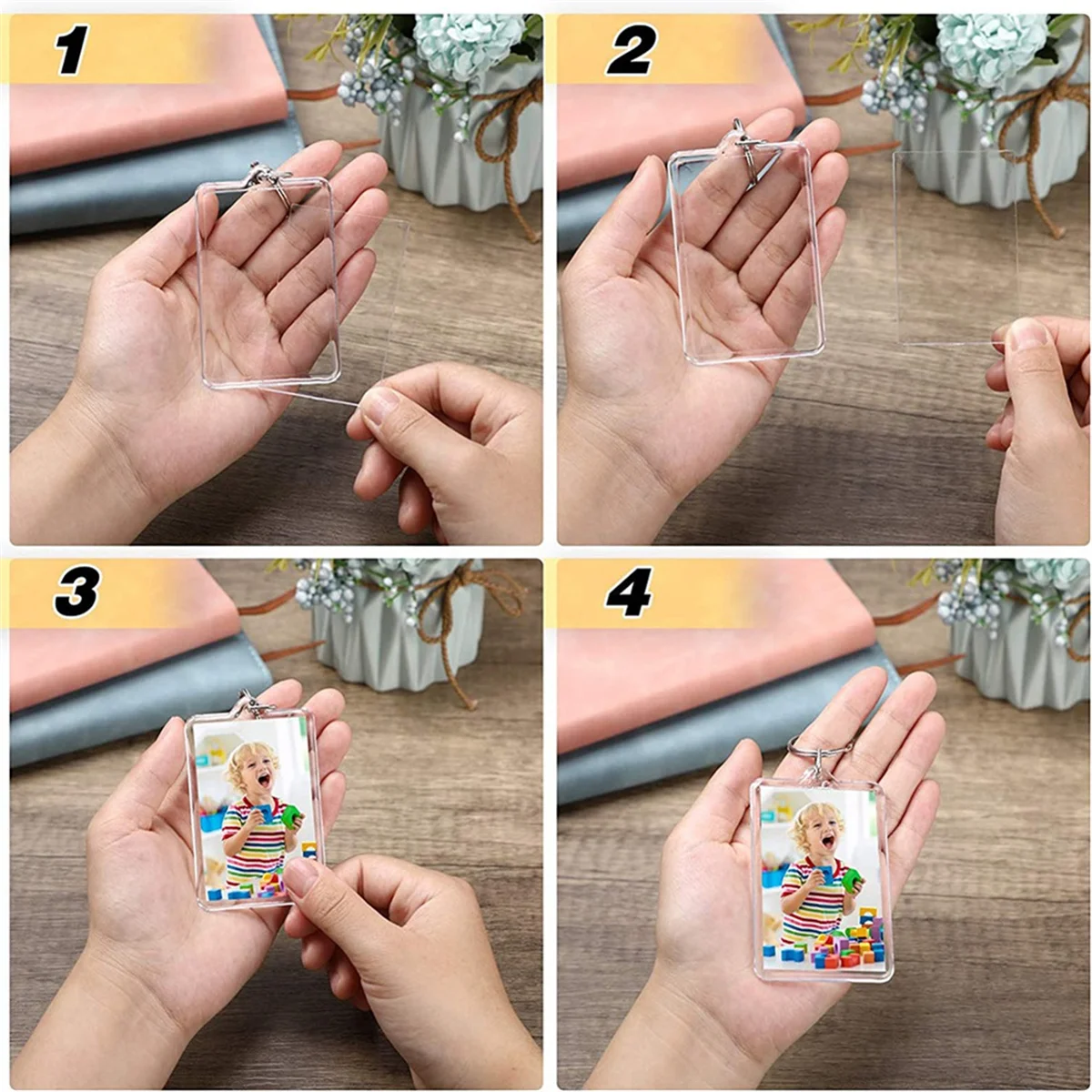 16PCS Acrylic Photo Frames Keychain Holder Photo Insert Blank Keyring For DIY Craft 2.2 x 3 Inch 2