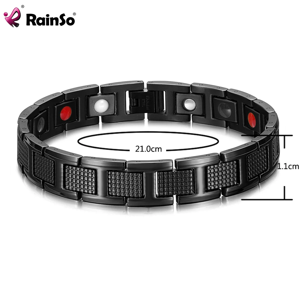 Rainso Bracelet Men Magnetic Jewelry Fashion Stainless Steel Black Bracelets Bangle Wrist Band Sports Style New Design Male Gift