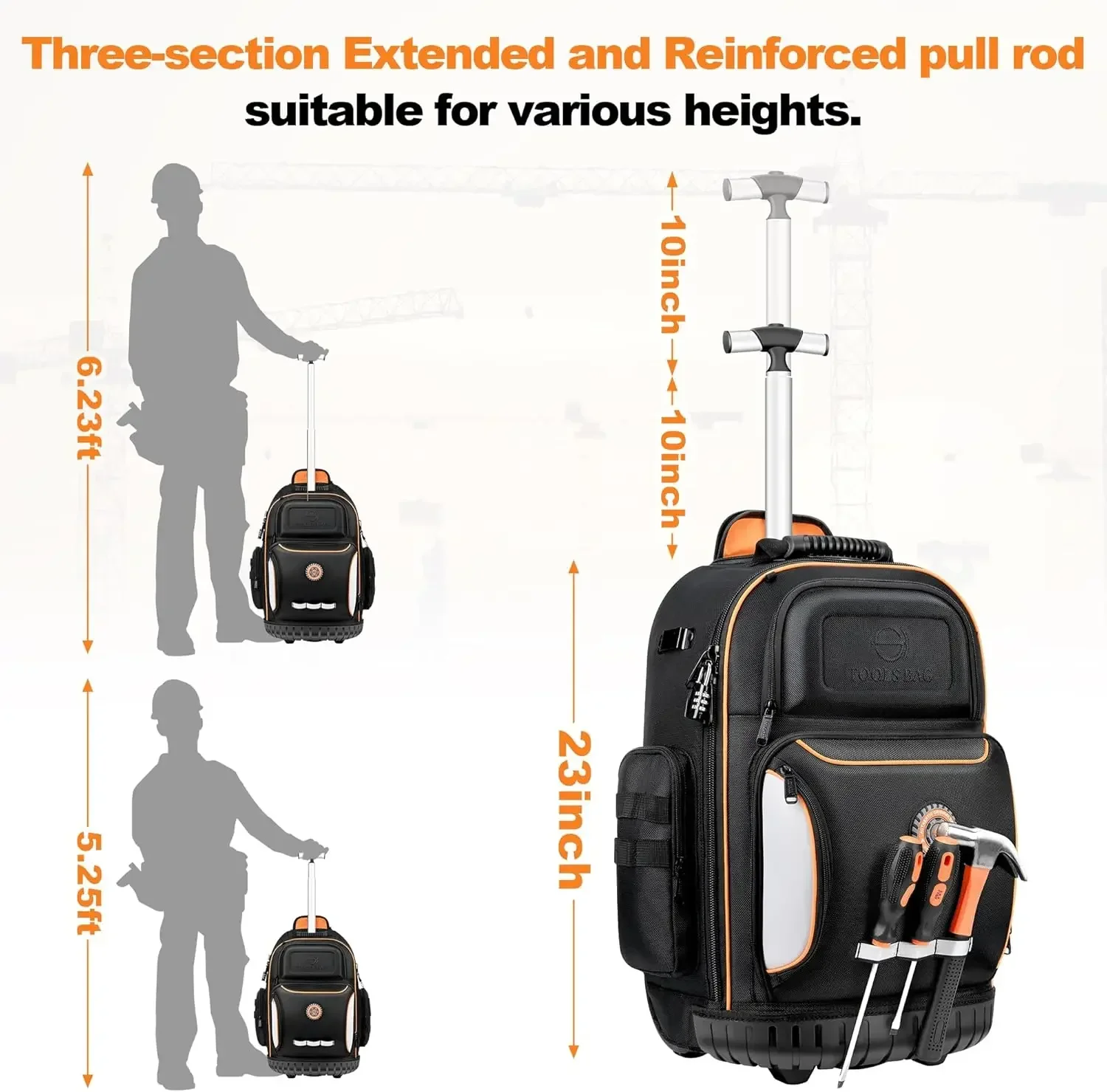 Tool Bag with Wheel, Rolling Tool Backpack for Electrician Heavy Duty Roller Tool Bag on Wheel for Construction Work, 75 Pockets 4