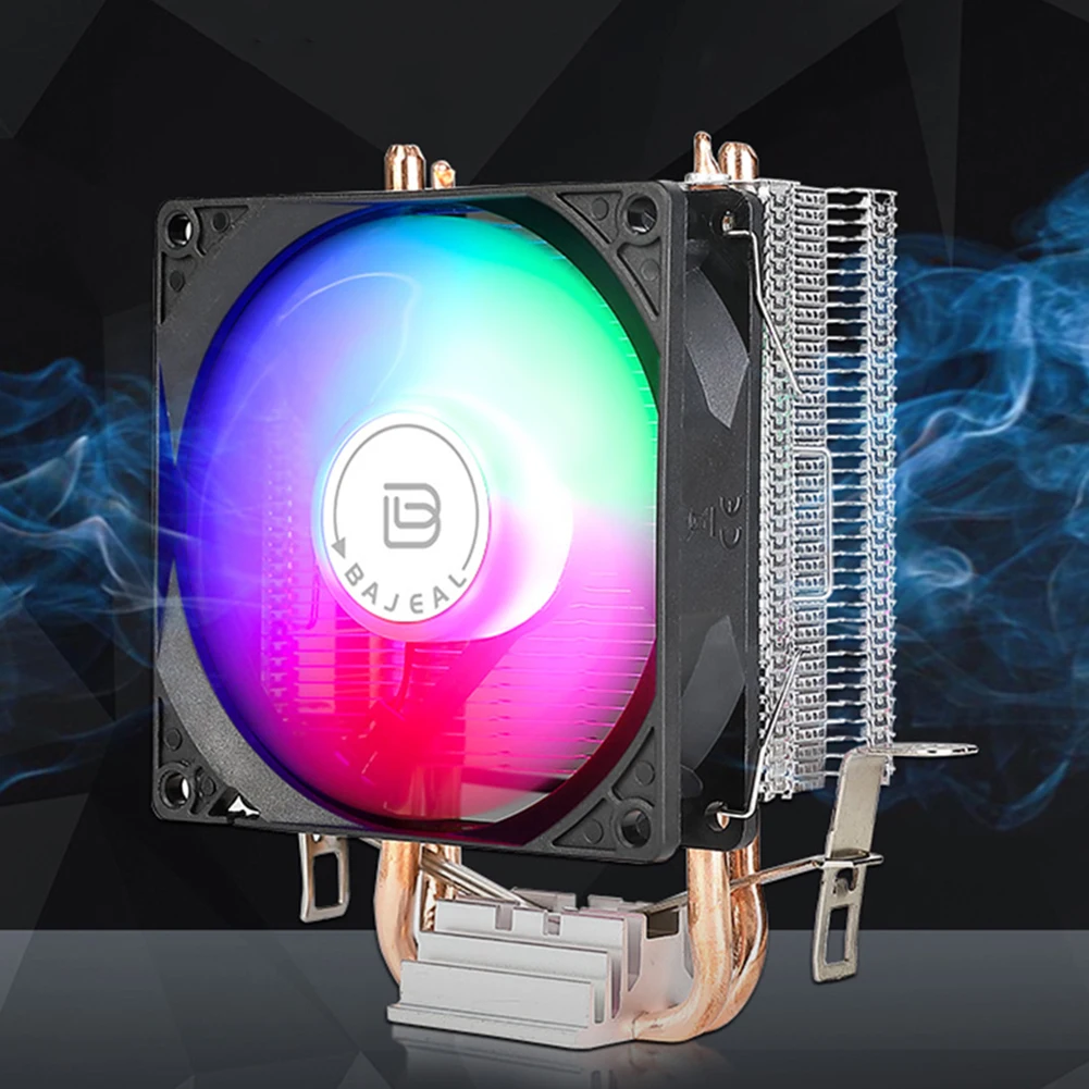 CPU 쿨러, 히트 파이프 2 개 포함, CPU 에어 쿨러, 인텔 LGA775, 1150, 1151, 1155, 1156/1200, AMD AM2 용, 3 핀 저소음 레인보우 RGB 냉각 선풍기