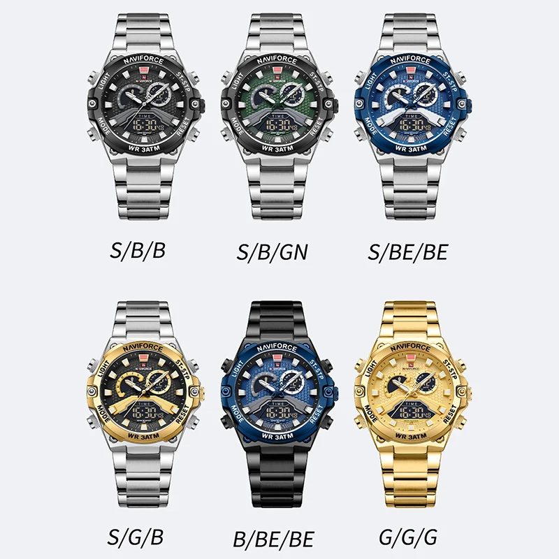 NAVIFORCE Luxury Dual Display Digital Casual Sport Chronograph Clock Quartz Wristwatch Male Waterproof Watches Watch For Men