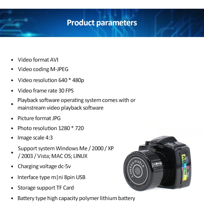 Description Picture 4 of itemMini Camera Video Audio Recorder Webcam Y2000 Camcorder Small DV DVR Security Secret Nanny Car Sport Micro Cam with Mic