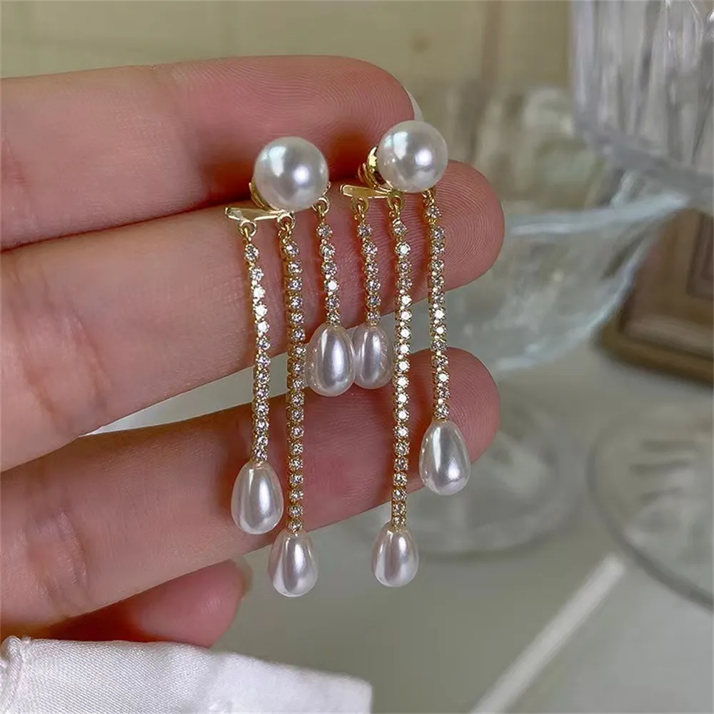 

DIY Pearl Earnail Accessories S925 Sterling Silver Jewelry Multi Bead Tassel Earrings Women's Empty Fit 7-9mm Beads