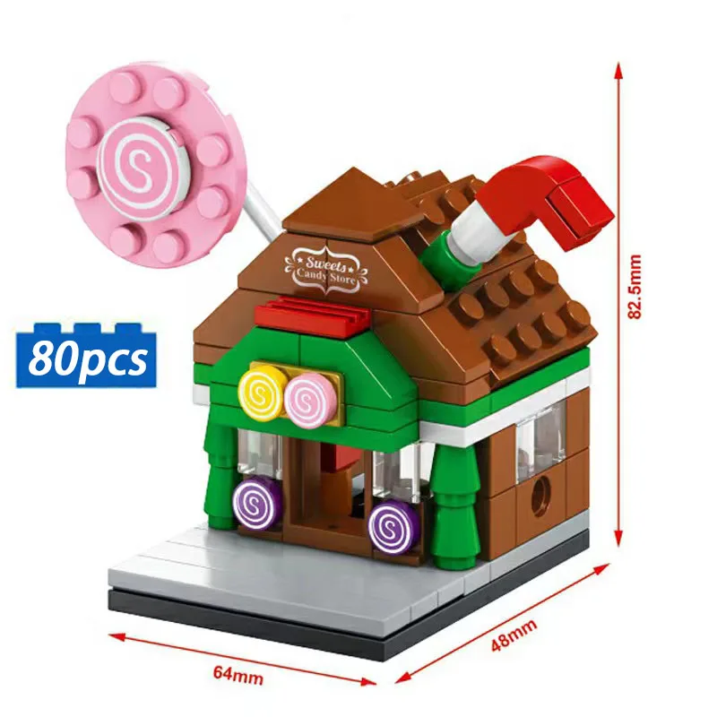 rainbow stacking blocks MOC Street View City Series BBQ Drink Coffee Fast Food Pizza  Japanese Store Model candy Stores Building Blocks Set Toys Kids coogam puzzle Blocks