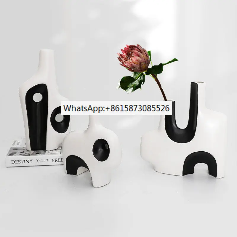 

Ceramic Vase Geometry Abstract Black and White Irregular Flower Arrangement Modern Home Decoration Handicraft Furnishings