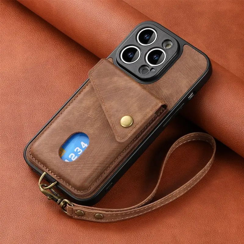 Invisible folding bracket leather card case for iphone15 phone case 14 business 12 full package 13 anti-fall 15promax 14promax 1