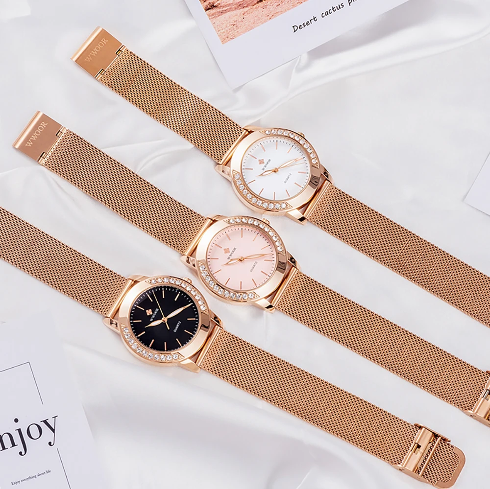WWOOR New Fashion Watch Gift For Women Casual Luxury Diamond Dial Date Ladies Quartz Bracelet Wristwatch Female Relogio Feminino