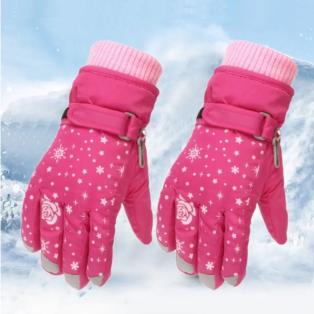 1 Pair Baby Girls Winter Thicken Warm Gloves Windproof Children Skiing Cycling Gloves for Kids Outdoor Sports Mittens