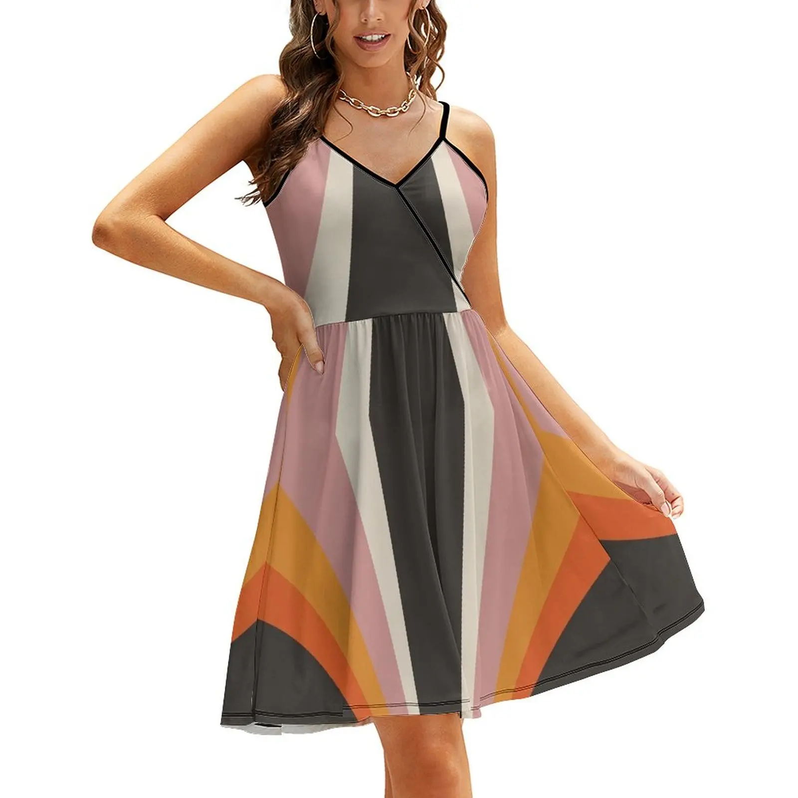 

Retro Cubed Sling Dress long dress women summer Female dress