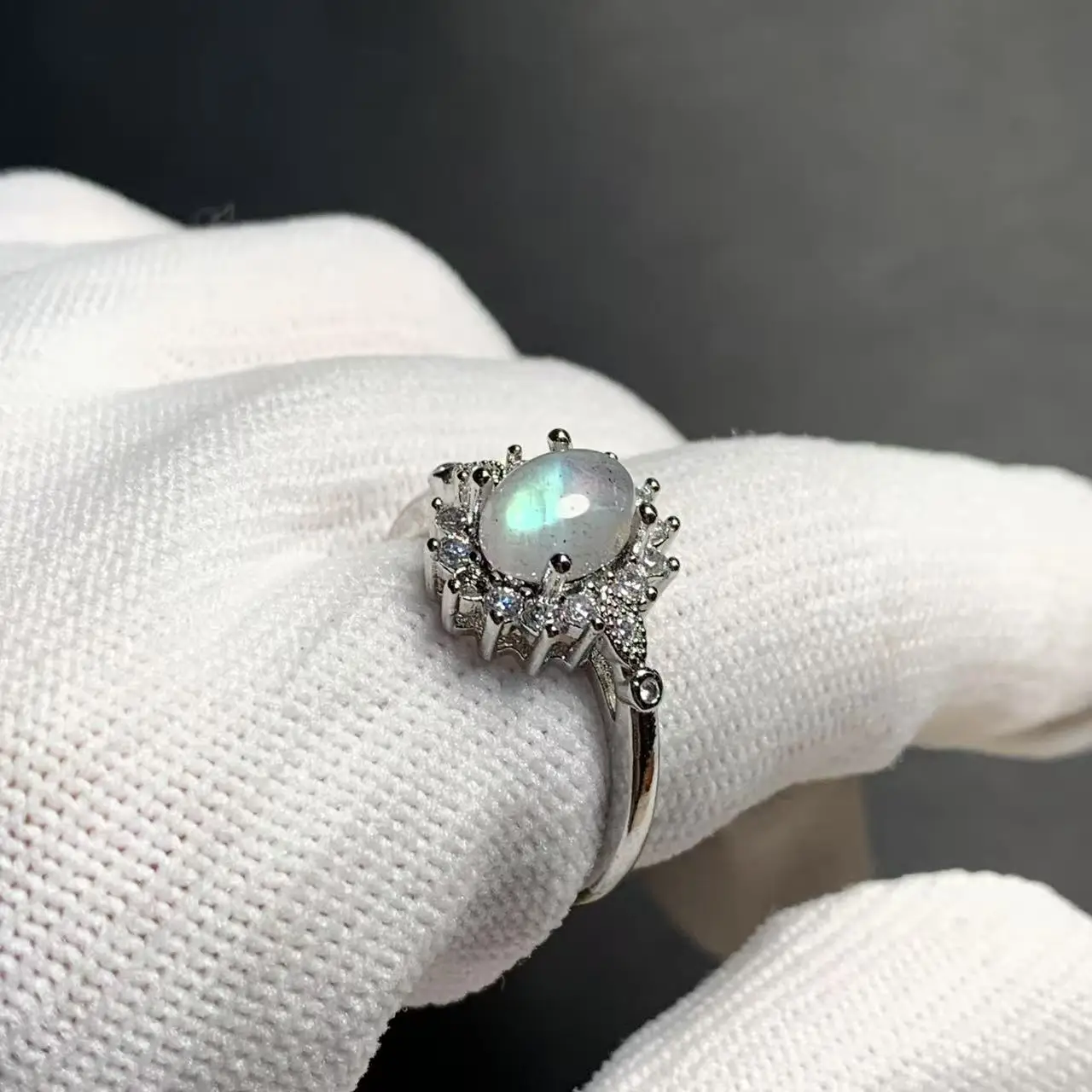 8MM Natural Moonstone Ring Adjustable Female Oval  light ring Jewelry for Women Gift Wholesale High Quality Vintage Fine