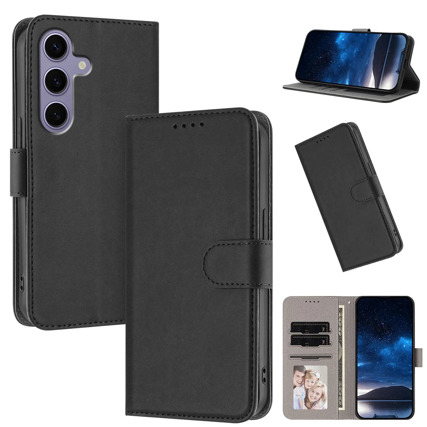 Leather Case for Samsung Galaxy S25 S24 S23 S22 S21 Ultra Plus FE S25 Edge Foldable Book Case Magnetic Flip Wallet