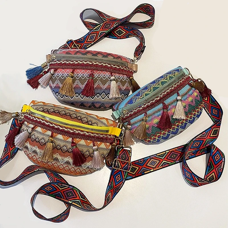 Waist Bag Women Folk Style Waist Bags Adjustable Strap Fanny Pack Fringe Decor Pochete Feminina Ri&ntilde;onera Belt