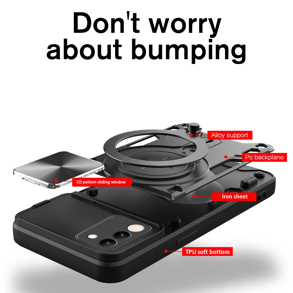 Carcasă de protecție antișoc pentru Vivo V29 Y200, cu fereastră de protecție pentru lentilă, pentru vivo v29 y200 v 29 y 200, suport inelar_voghion.com