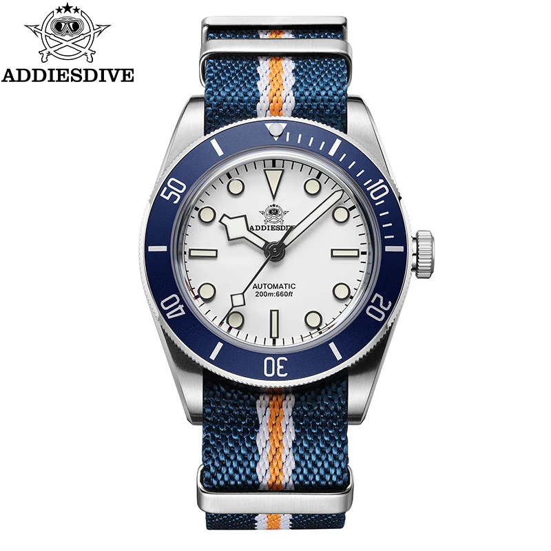 

ADDIESDIVE 39mm Men's Watch Reloj Hombre 200M Diver Nylon Strap Blue Luminous BGW9 Super Luminous Automatic Mechanical Watch