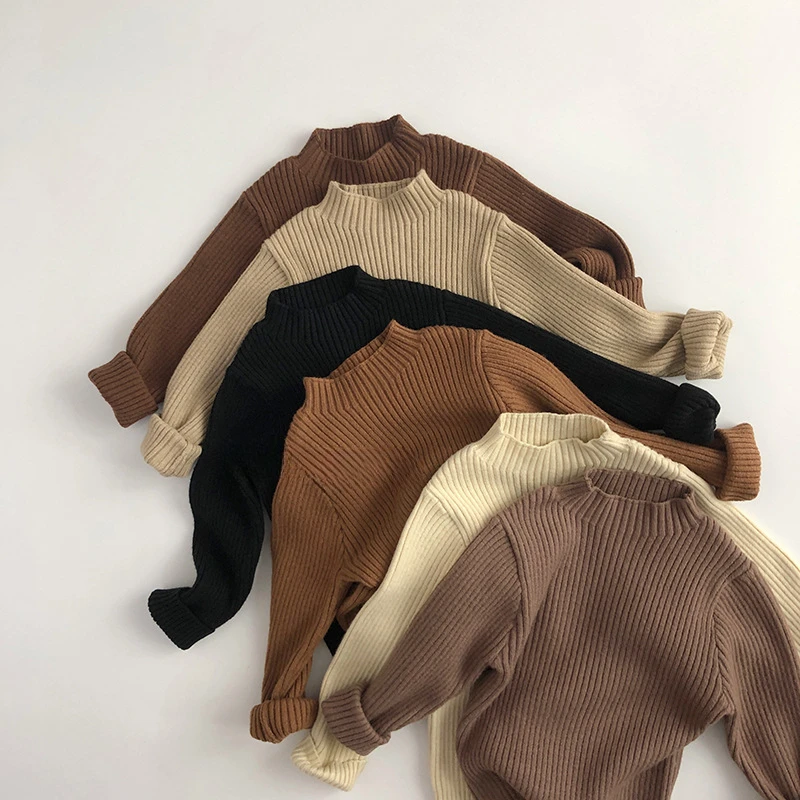 

Autumn Winter Kids Half High Neck Bottoming Sweater Boys Knitwear Girls Solid Color Slim Knit Pullover