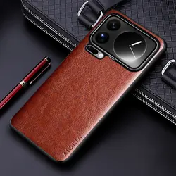 Luxury Leather Business Phone Case - Solid Color Soft & Hard Protective Cover for Xiaomi 17 Pro Max (Light brown)