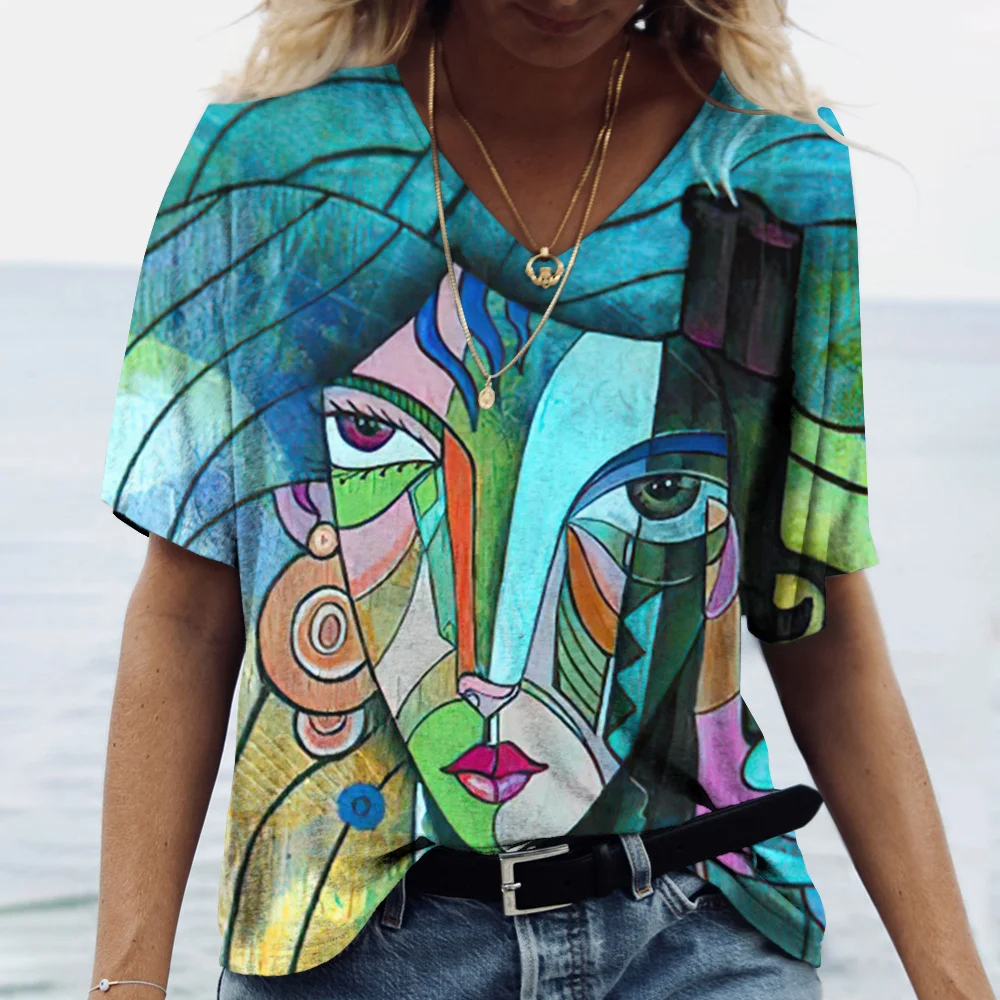 Women's T-shirt Abstract Art Face Print Girls Clothing 3D