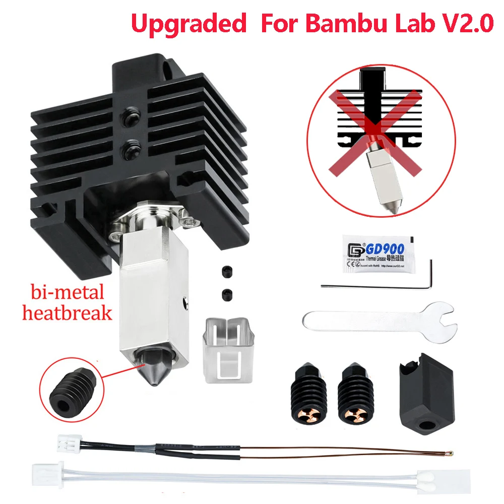 

upgraded Bambu Lab P1P Hotend V2.0 Bi Metal Heatbreak Lab x1 Hotend Bi Nozzle P1P Thermistor CHT Nozzle For Bambu Hotend X1C