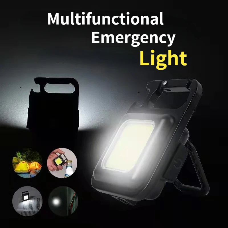 

COB Multifunctional Mini Light USB Portable Keychain Flashlight 4 Modes Emergency Work Lamp Pocket Corkscrew for Walking/Camping