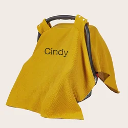 Personalized Name Car Seat Cover for Babies Muslin Cotton Stroller Cover Newborn Carrier Sun Protector Basket Stroller Accessory