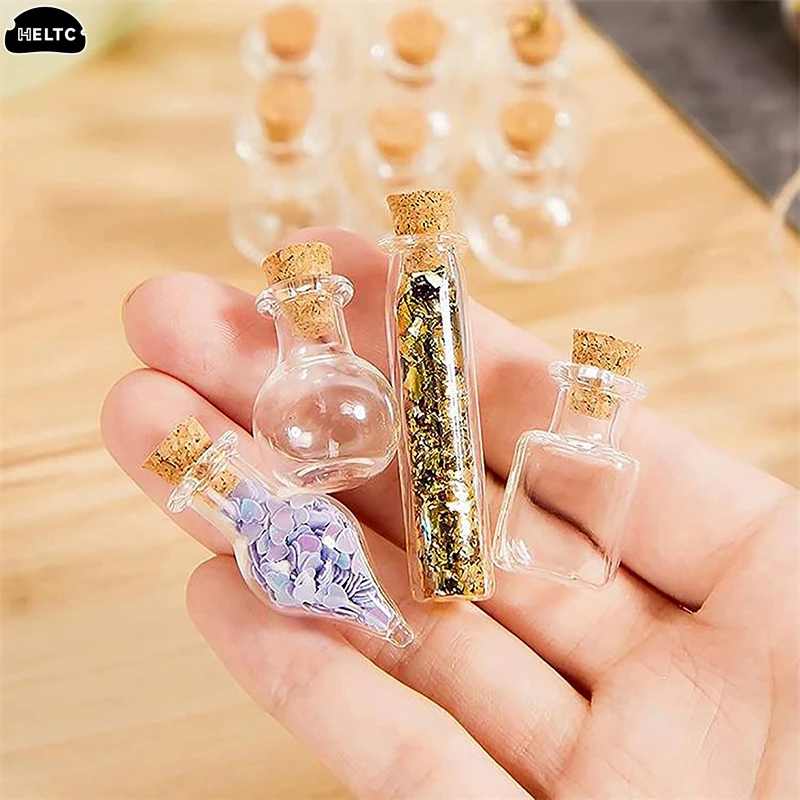 10PCS Mini Glass Bottle Miniature Bottle Mini Cork Glass Vials DIY Mini Wishing Drifting Bottle Wedding Party Decor Glass Jars 4