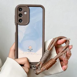 Elegant Small Floral Wrist Chain Phone Case - Stylish Protective Cover with Wristlet Strap - Galaxy A21s (Hua059 - CoffeeSS)