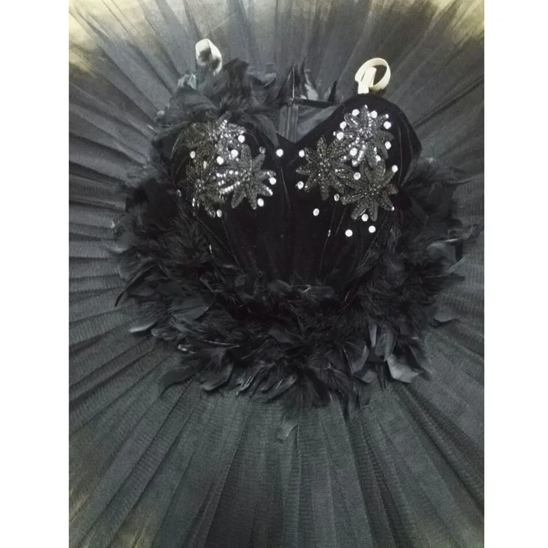 

Girl Custom Feather Made Ballet Tutu Dress,Sequined Black Swan Lake Ballet Tutu Dress For Performance