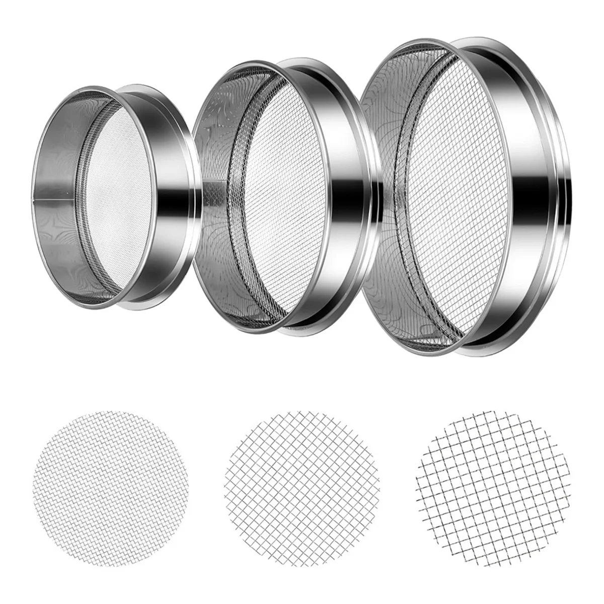 XMLX 3PCS Soil Sifter Set with 5mm, 3mm, 1mm Mesh-Rock Garden Sieve for Gardening, Bonsai, Beach, and Gravel