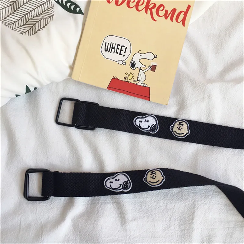 Snoopy Charlie Brown Cute Belt Fashion Ins Cartoon Kawaii Anime Casual All-Match Canvas Punch-Free Belt For Girl Birthday Gift