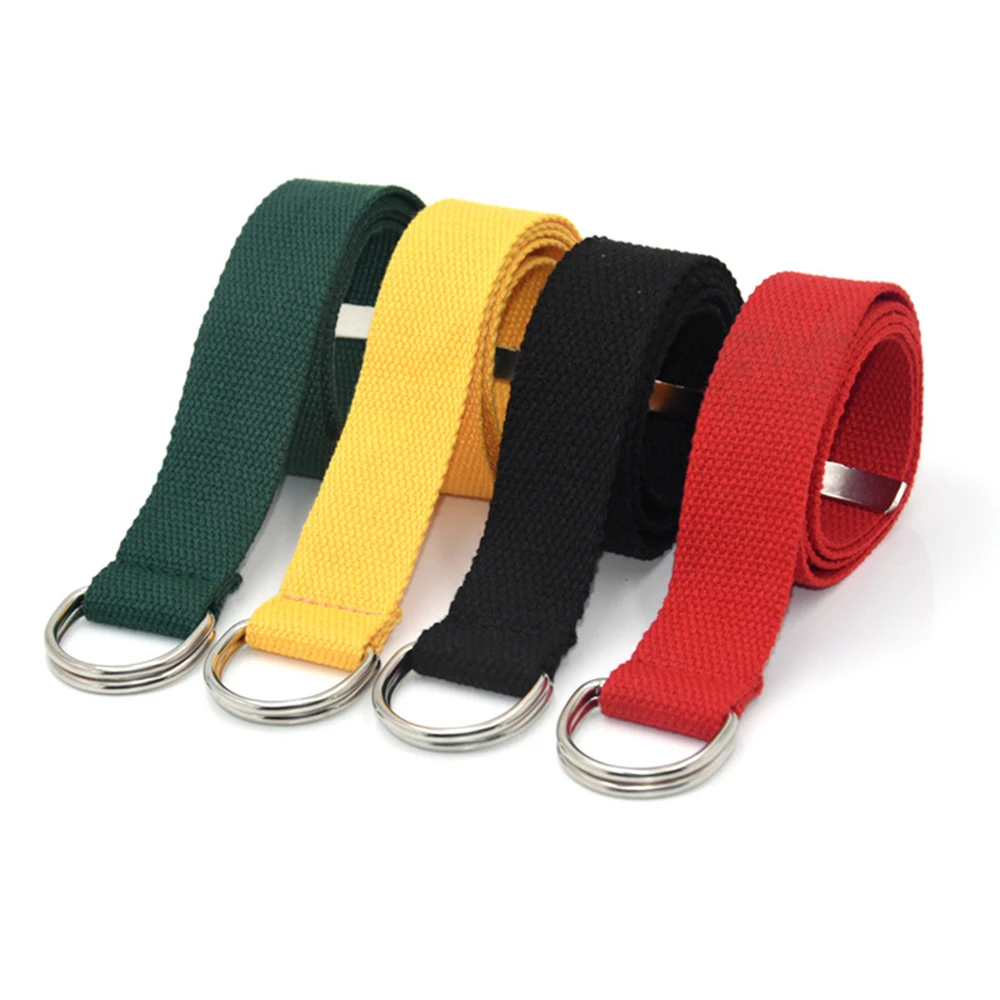 

Fashion Men's Belt Solid Color Unisex Casual Double D-Ring Metal Buckle Waist Waistband Canvas Belt For Jeans Tactical Belts