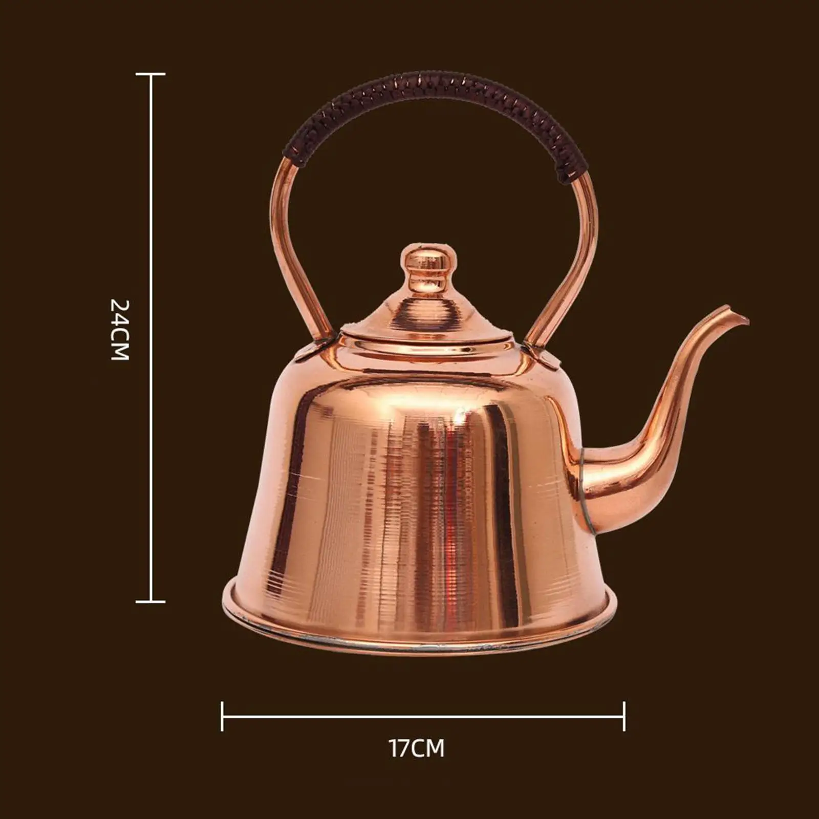 2L Copper Tea Kettle Retro Chinese Tea Pot with Wrapped Handle for Gas Stovetop Boiling Water Camping Stovetop