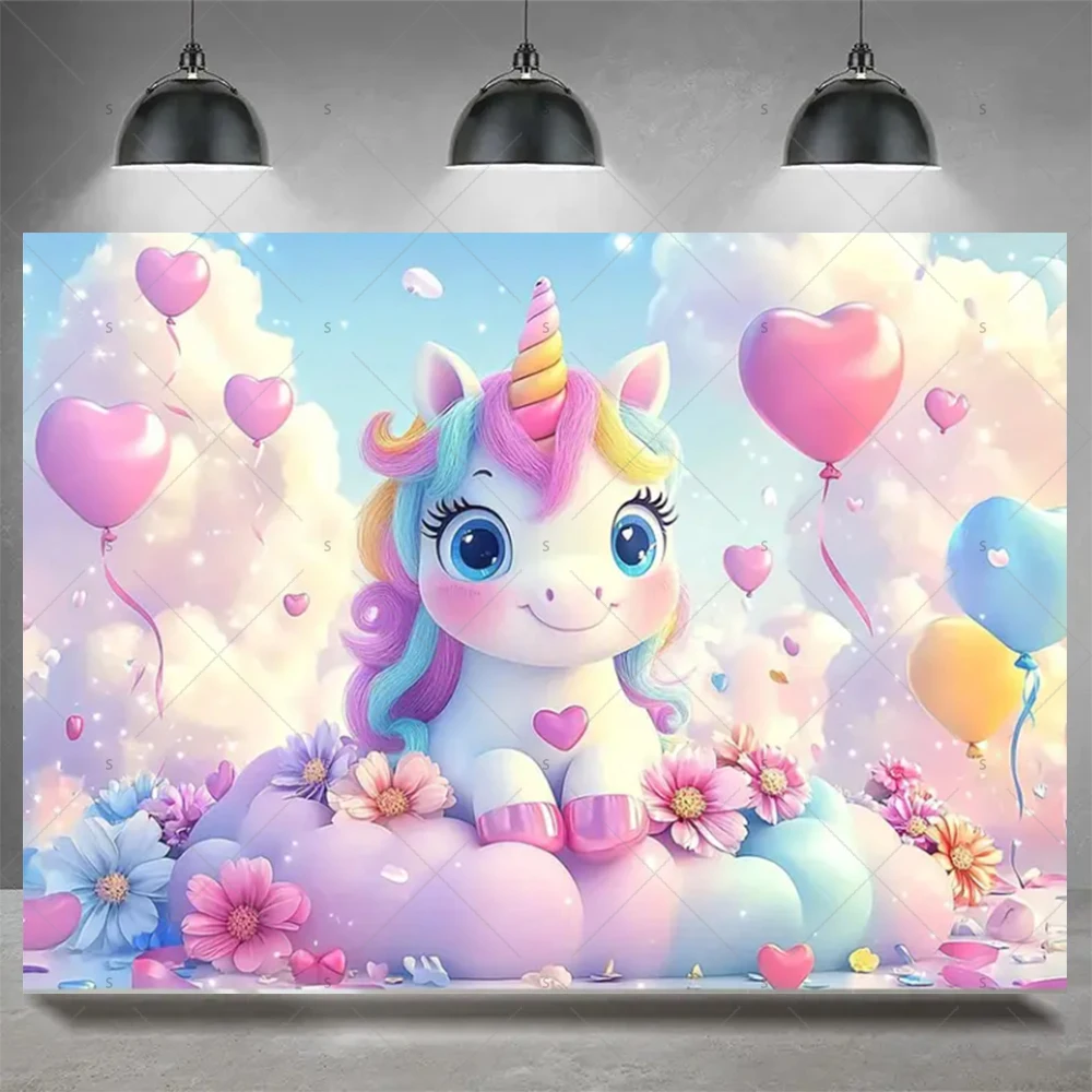 Cartoon Magische Einhorn Hintergrund Kind Geburtstag Party Dekoration Nette Elf Prinzessin Regenbogen Kulissen Banner Baby Dusche Liefert – Detail 11