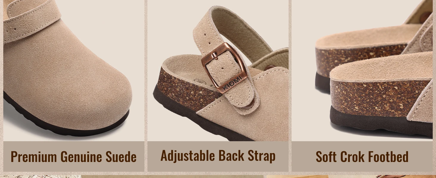 Women's Suede Mules Sandals With Arch Support And Cork Footbed_voghion.com