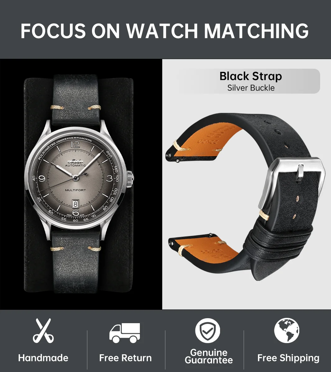 Italian Pueblo Leather Luxury Quick Release Watch Strap - Premium Watch Band Bracelet in 20mm & 22mm Sizes