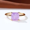 Delicate Purple Yellow Ice Flower Stone Square Rings For Women Silver Gold Color White Zircon Thin Wedding Bands Party Jewelry
