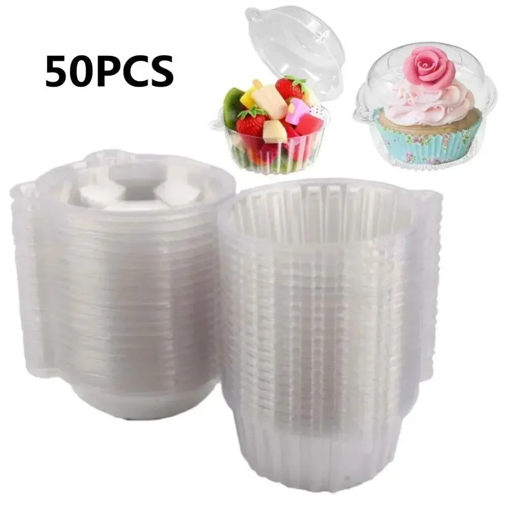 50/100 PCS 2025 Disposable Cake Packaging Box Plastic Multifunctional Cupcake Container Multipurpose Muffin Container