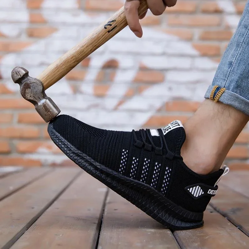Outdoor Men Sneakers Breathable Work Steel Toe Safety Shoes Comfortable Lightweight Safety Boots Men's Sports Shoes Size 36-48