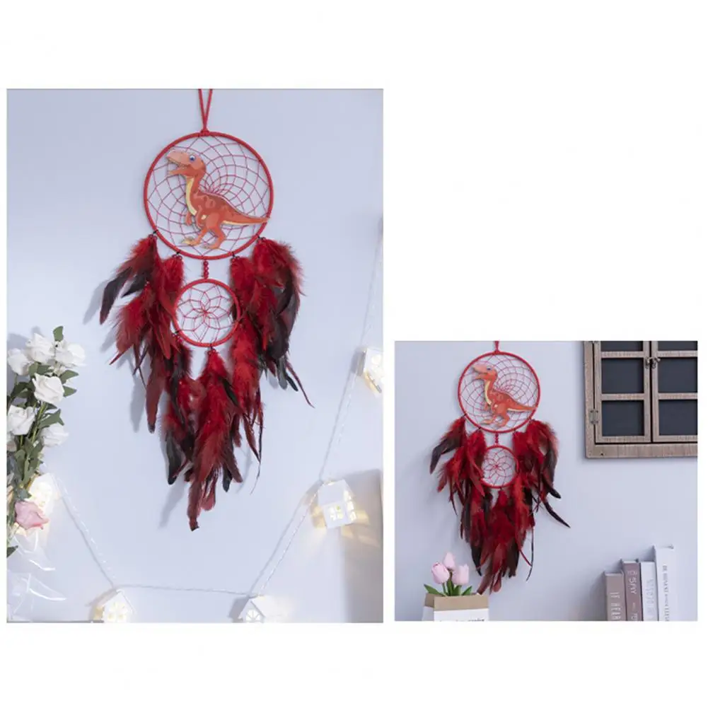 

Cute Dream Catcher Handmade Dinosaur Dream Catcher Ornament with Led Light for Kids' Bedroom Decor Birthday Gift Feathered Dream