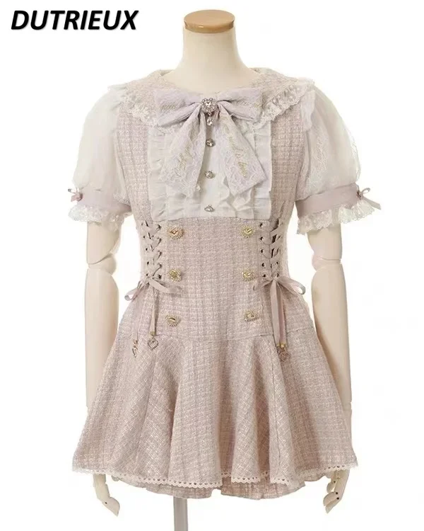Lolita Clothes Japanese Mine Mass-Produced Short-Sleeve Shirt Shorts Set Women Sweet Cute Doll Collar Shirt Dress Two-Piece Suit