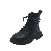 

Boys Solid Black Autumn Fashion Waterproof PU Martin Boots Children Unisex Low Heels Chic Girls Versatile Breathable Ankle Boots