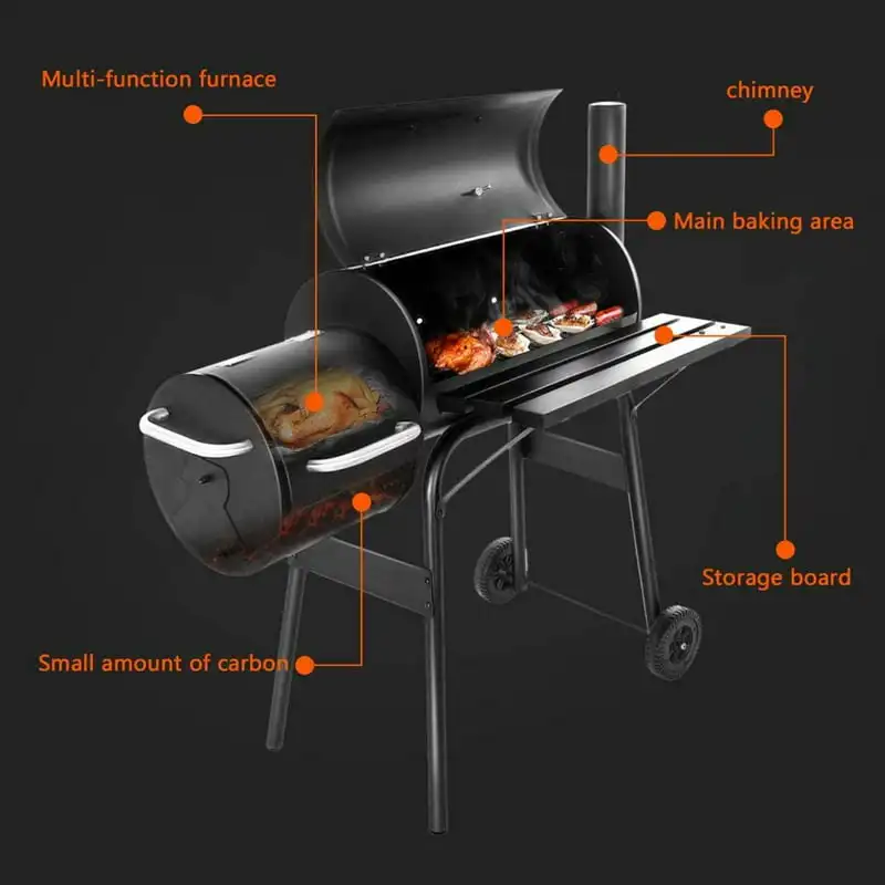Outdoor BBQ Grill Charcoal Barbecue Pit Patio Backyard Meat Cooker Smoker  in Black