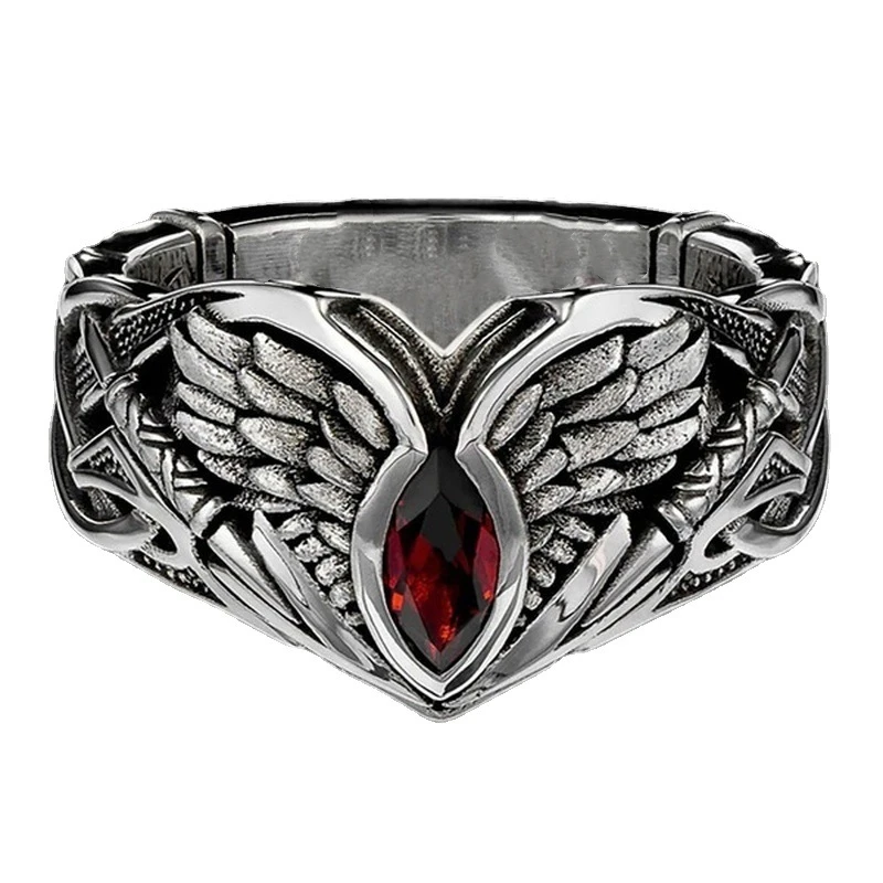 Fashion Retro Punk Gothic Red Zircone Devil'S Wing Ring Mens Temperament Trend Party Accessori Di Halloween Regalo Di Gioielli